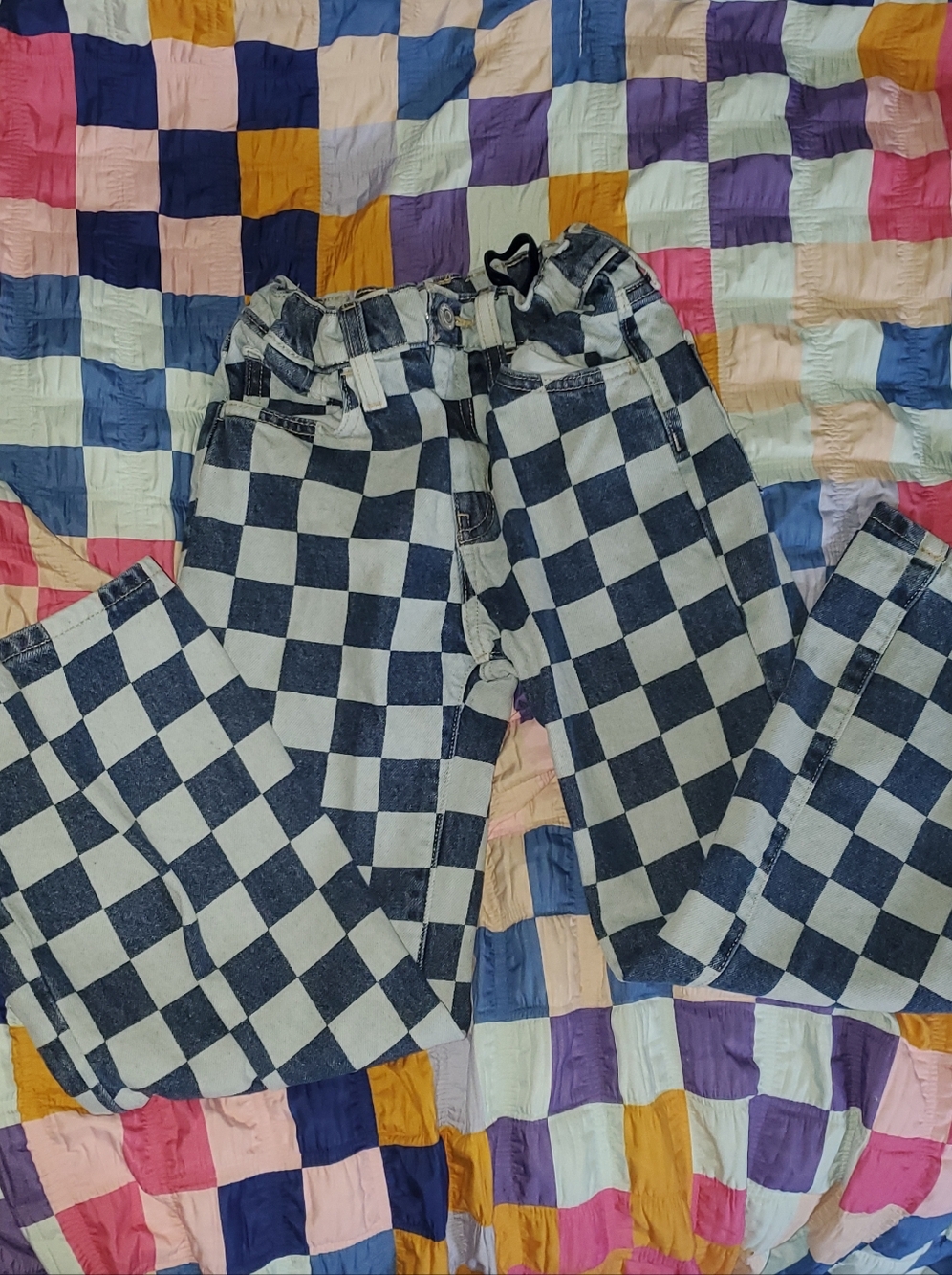 Old Navy Blue Checkerboard Kids Jeans Baggy Fit